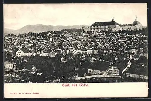 AK Gotha, Teilansicht mit Schloss