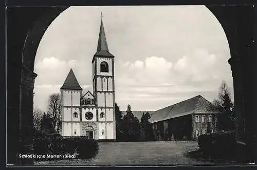 AK Merten /Sieg, Schlosskirche durch Tor gesehen