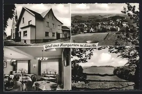 AK Hargarten bei Linz, Gasthaus-Pension zum Humelsberg, Innenansicht, Ortspartie