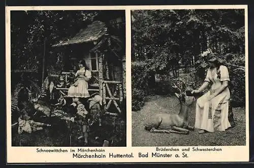 AK Bad Münster a. St., Märchenhain Huttental, Schneewittchen, Brüderchen und Schwesterchen