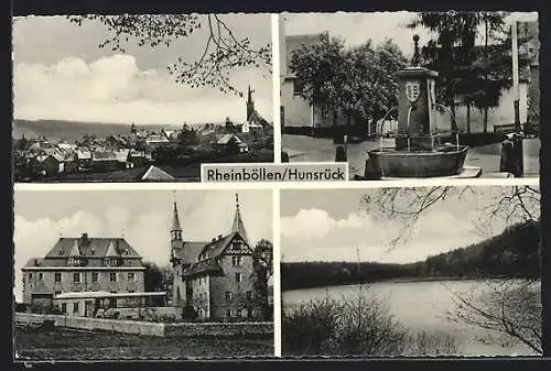 AK Rheinböllen /Hunsrück, Schloss, Brunnen, Uferpartie