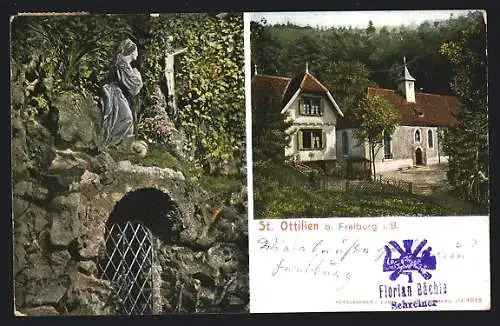 AK St. Ottilien / Freiburg, Blick auf ein Haus und auf ein Jesuskreuz