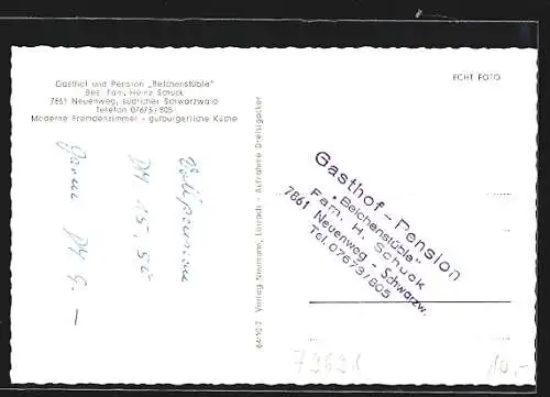 AK Neuenweg, Gasthof und Pension Belchenstüble, Aussen- und Innenansichten