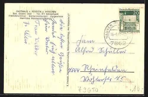 AK Raitbach / Hausen, Gasthaus und Pension zum Hirschen, Bes. Gustav Jost