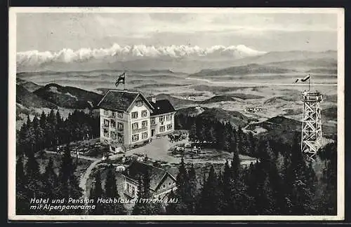 AK Badenweiler /Baden, Hotel und Pension Hochblauen aus der Vogelschau