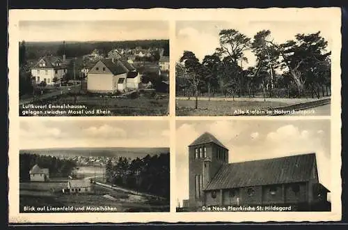 AK Emmelshausen /Hunsrück, Liesenfeld und Moselhöhen, Naturschutzpark und Pfarrkirche