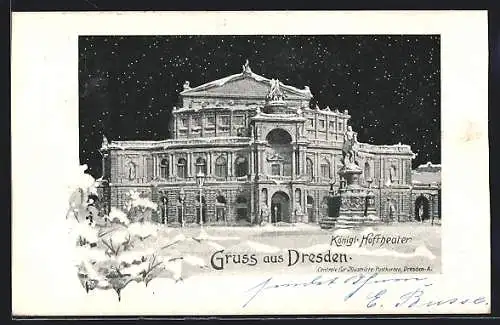 AK Dresden, Königl. Hoftheater im Schnee