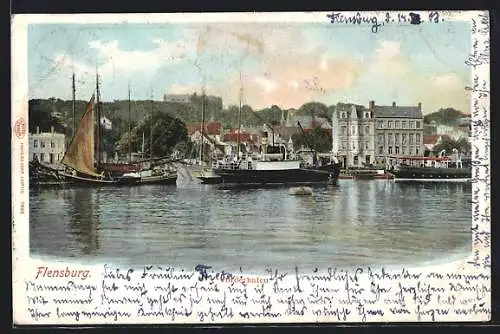 AK Flensburg, Vorderhafen mit Segelschiffen
