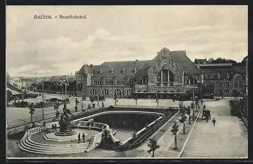 AK Aachen, Vorderansicht vom Hauptbahnhof