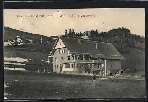 AK Pfänder-Dohle, Blick auf Hotel und Gipfel