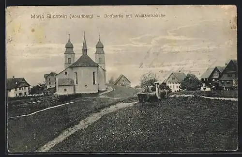 AK Bildstein /Vorarlberg, Dorfpartie mit Wallfahrtskirche Maria Bildstein