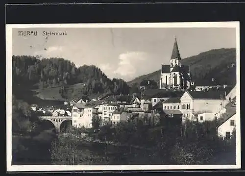 AK Murau /Steiermark, Ortsansicht mit Flusspartie