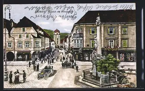 AK Leoben, Pestsäule mit Homanngasse