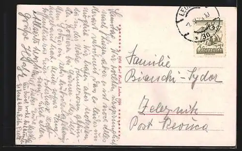 AK Leoben, Pestsäule mit Homanngasse