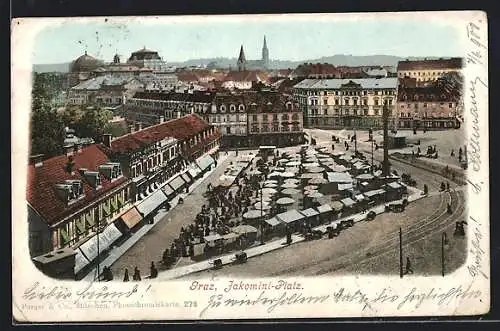 AK Graz, Jakomini-Platz mit Marktständen