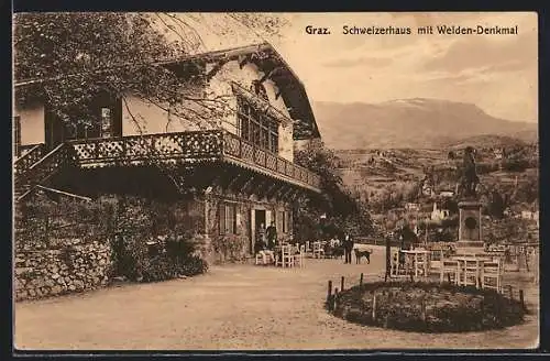 AK Graz, Schweizerhaus mit Welden Denkmal