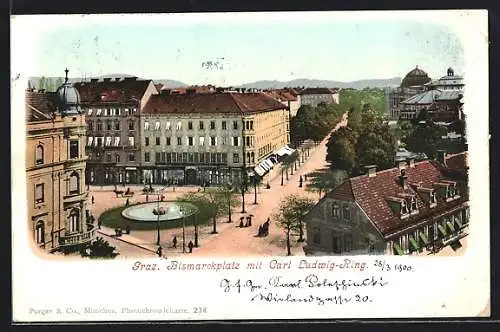 AK Graz, Der Bismarckplatz mit dem Carl Ludwig-Ring