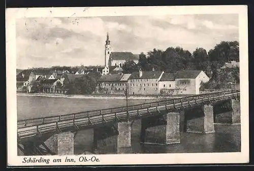 AK Schärding am Inn, Ortsansicht mit Flusspartie