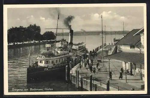 AK Bregenz a. Bodensee, Dampfer am Hafen
