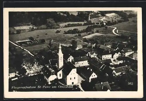 AK St. Peter am Ottersbach, Fliegeraufnahme mit Kirche