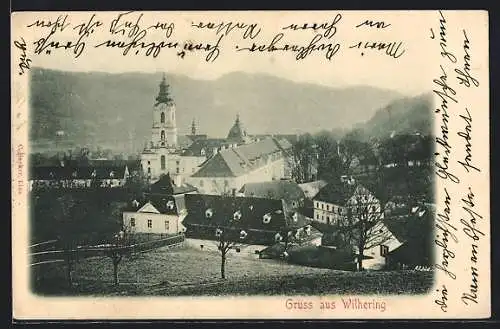 AK Wilhering, Teilansicht mit Fokus auf Kirche und Nebengebäude