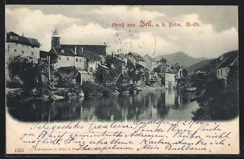 AK Zell a. d. Ybbs, Ortsansicht mit Flusslauf