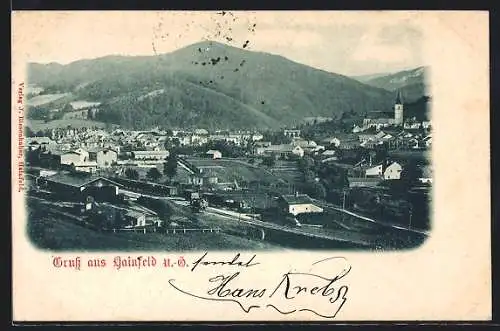 AK Hainfeld /N.-Ö., Teilansicht mit Bahnhof und Kirche