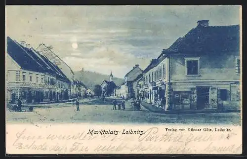 AK Leibnitz, Markplatz mit Strassenpartie und Läden