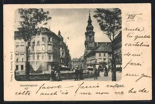 AK Graz, Auersbergplatz mit Kirche und Brunnen