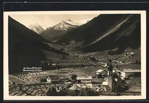 AK Gries im Sellrain, Blick zur Kirche und Talansicht