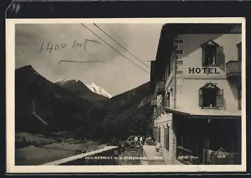AK Heiligenblut /Kärnten, Hotel Post und Grossglockner im Hintergrund