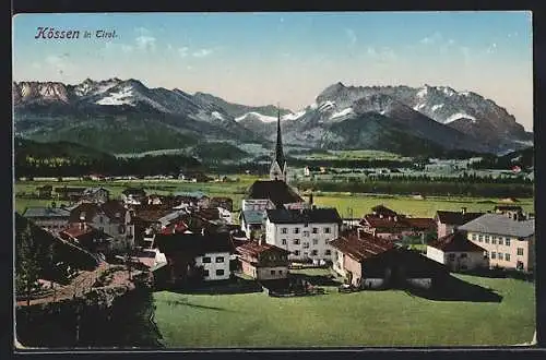 AK Kössen in Tirol, Ortsansicht mit Berglandschaft