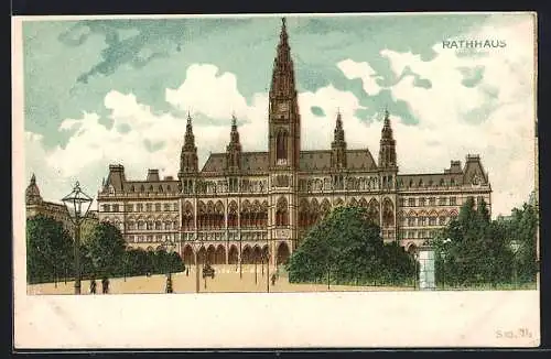 Lithographie Wien, Rathaus mit Anlagen