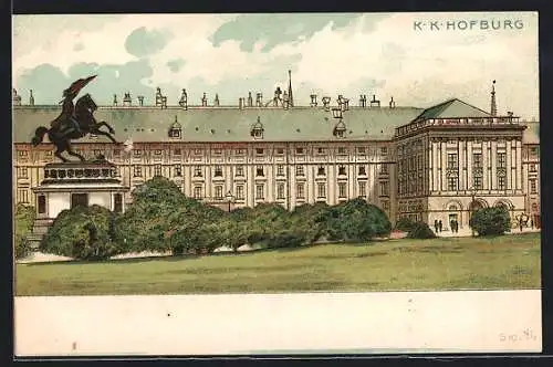 Künstler-AK Wien, Denkmal an der K.K. Hofburg