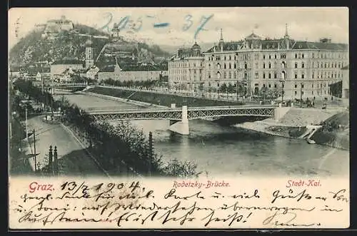 AK Graz, Radetzky-Brücke und Stadt-Kai