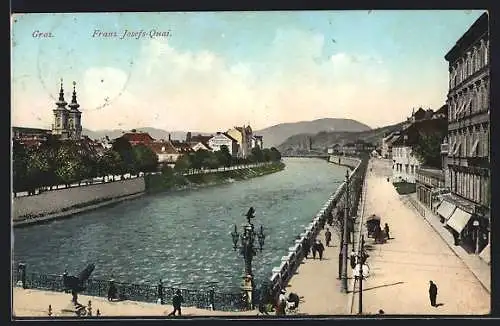 AK Graz, Franz Josefs-Quai mit Passanten