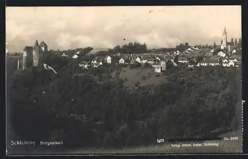 AK Schlaining /Burgenland, Ortsansicht mit Burg und Kirche