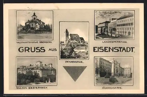 AK Eisenstadt, Wallfahrtskirche Oberberg, Schloss Esterhazy, Jägerkaserne
