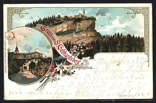 Lithographie Bregenz, St. Gebhardsberg, Kapelle, Gesamtansicht