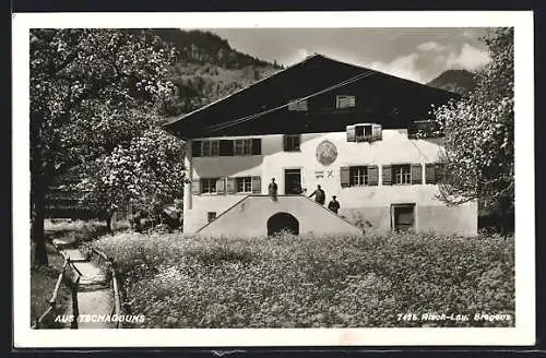 AK Tschagguns, Haus mit Treppenaufgang und Marien-Wandbild