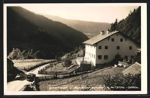 AK Jerzens im Pitztal, Gasthof-Pension Schön mit Strasse und Talblick