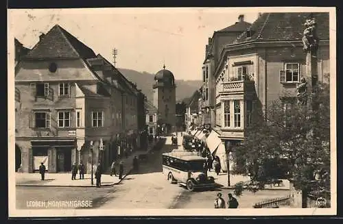 AK Leoben, Strasse Homanngasse mit Geschäften