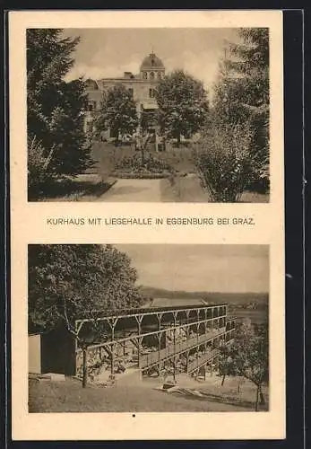 AK Eggenberg b. Graz, Ansichten v. Kurhaus mit Liegehalle