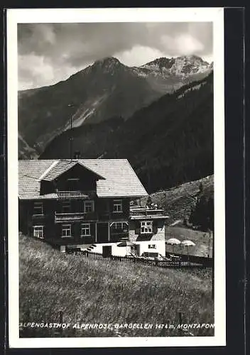 AK Montafon, Alpengasthof Alpenrose mit den Gargellen