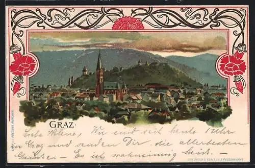 Lithographie Graz, Panorama in schönem Rahmen