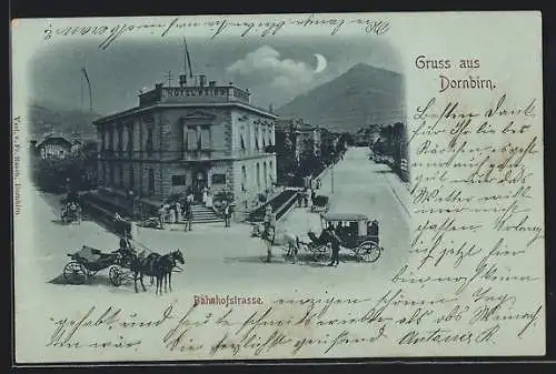 Mondschein-AK Dornbirn, Das Hotel Weiss an der Bahnhofstrasse