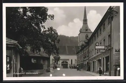 AK Fohnsdorf, Strasse im Ort mit Drogerie und Parfumerie