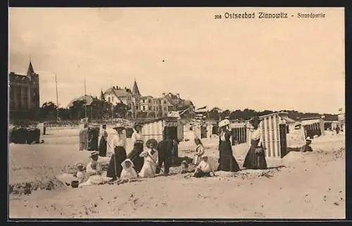 AK Zinnowitz, Belebte Szene am Strand