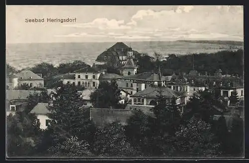 AK Heringsdorf / Ostsee, Ortsansicht mit Meerblick