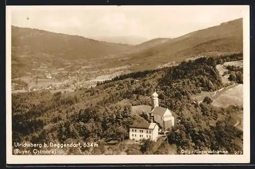 AK Ulrichsberg b. Deggendorf, Hügelkapelle vom Flugzeug aus